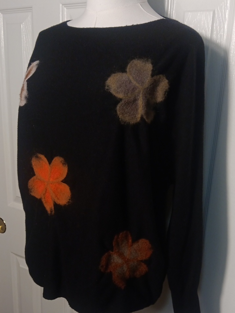 Aaeda Black Felted Floral Applique Dolman Sweater - Picture 2 of 9